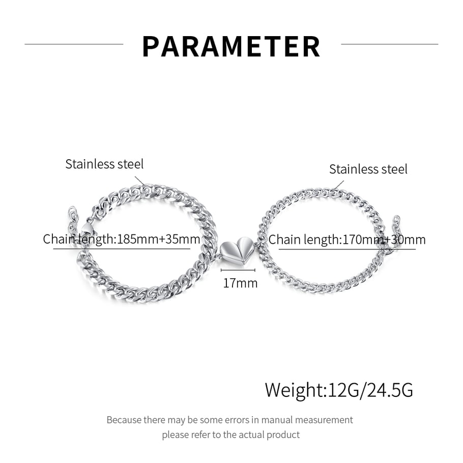 1 Stück Simple Series Tägliches Herz Edelstahl Paar Kettenarmbänder Bild2