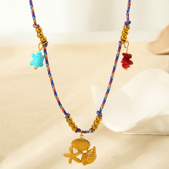 1 paire de colliers à pendentif tortue bohème en acier inoxydable couleur or pour femme, série classique