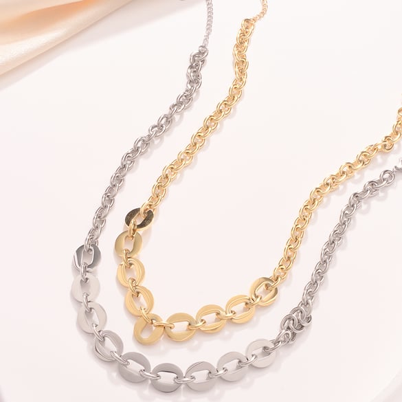 Einfache Serie Ringförmige Patchwork Edelstahl Gold Farbe frauen Kette Halsketten