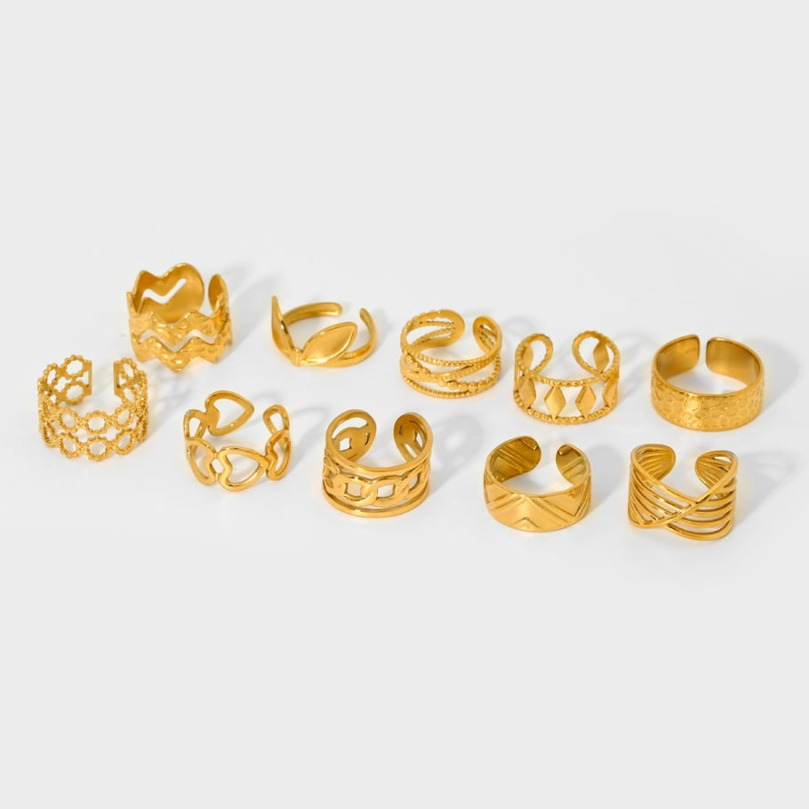 Anillos geométricos diarios de acero inoxidable en color dorado para mujer de la serie Simple Imagen4