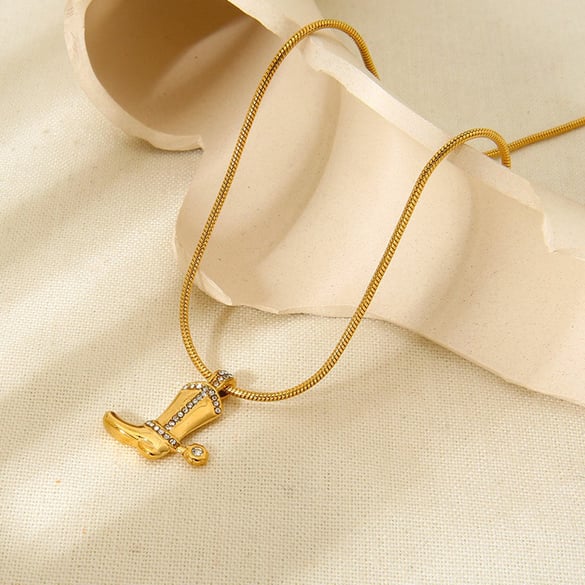 1 par de collares unisex con colgante de circonita de color dorado y acero inoxidable geométrico retro de serie clásica