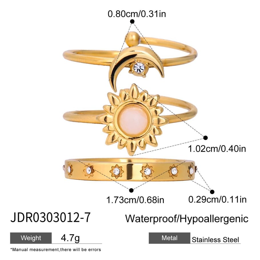 Casual Sun/Moon Stainless Steel Gold Color Ring Sets Picture2