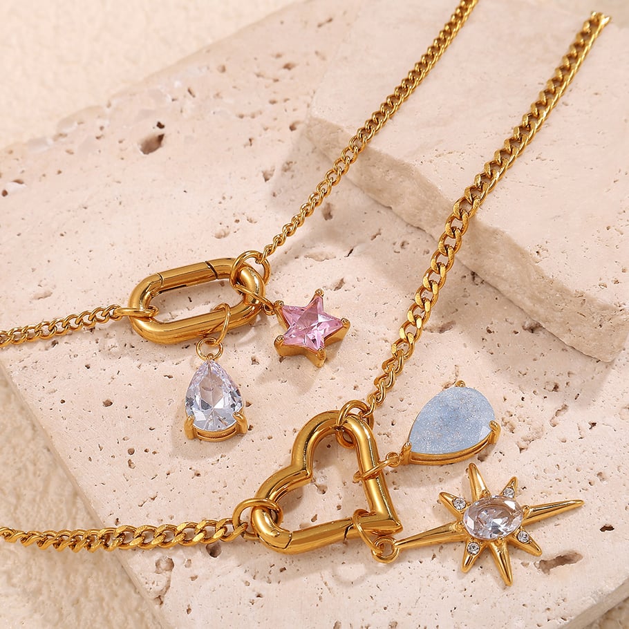 Stainless Steel Gold Color Zircon Pendants Picture2