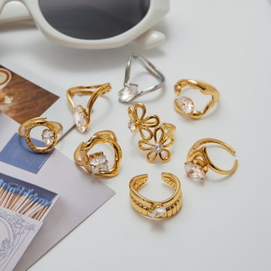 Luxe roestvrijstalen ring met gouden edelstenen h5 Afbeelding3