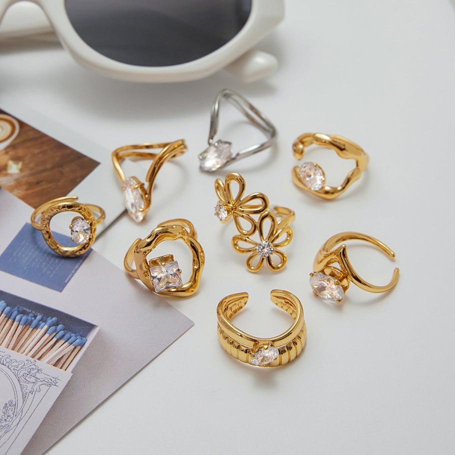 Luxe roestvrijstalen ring met gouden edelstenen Afbeelding3