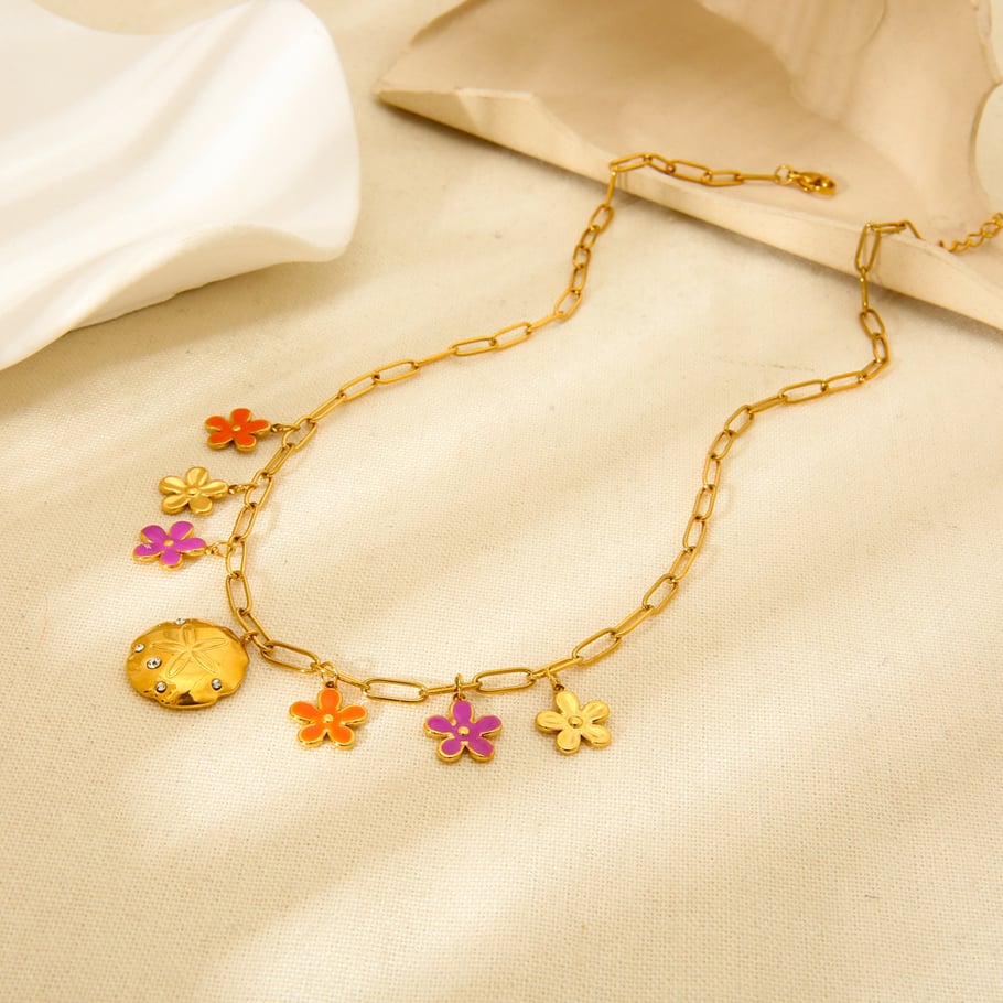 1 Paar romantische Serie süße Blume Edelstahl Gold Farbe Zirkon Damen Anhänger Halsketten Bild2