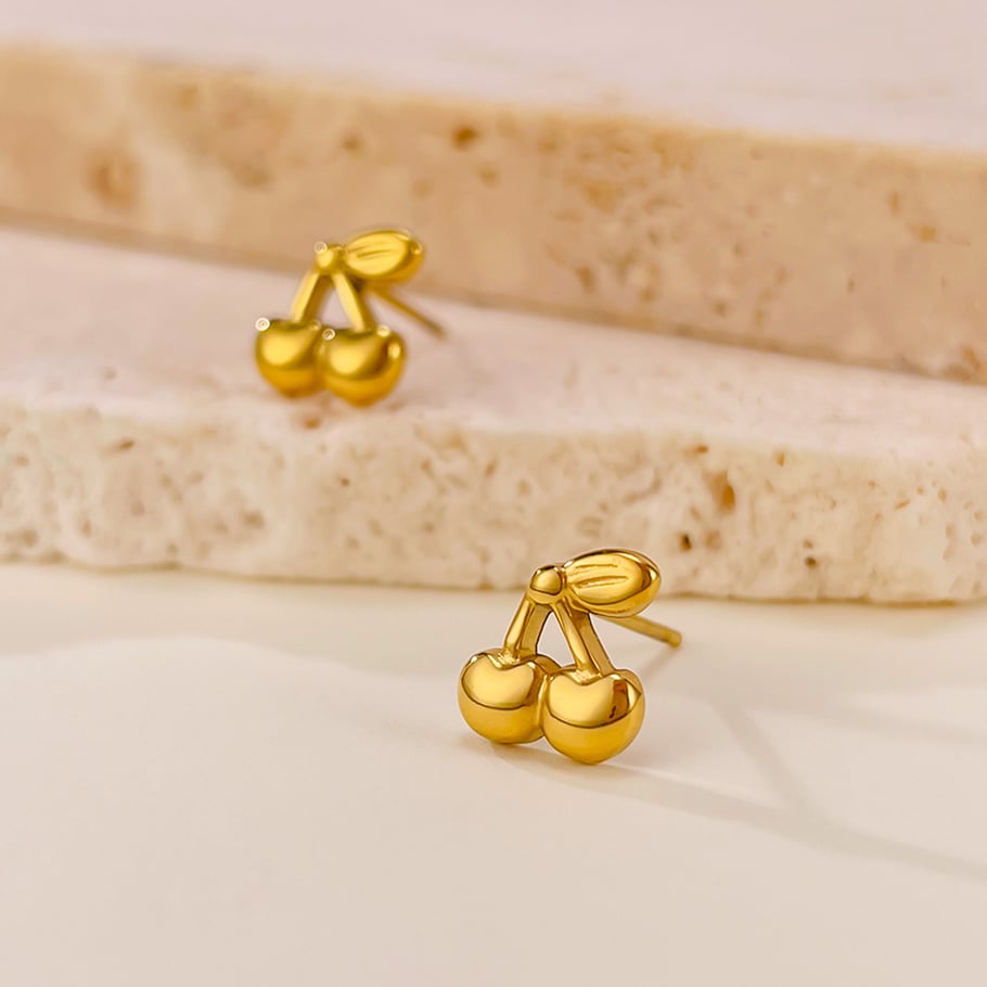 1 par de pendientes de botón de acero inoxidable dorados con diseño de planta diaria de serie simple para mujer Imagen3