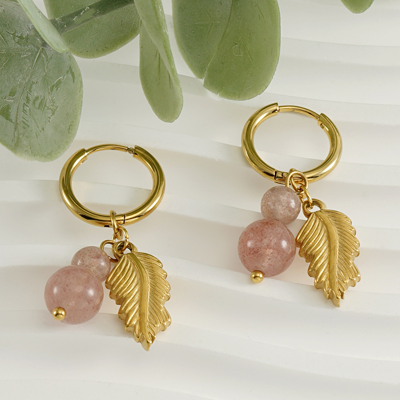 Orecchini pendenti in acciaio inossidabile color oro con foglie Immagine4