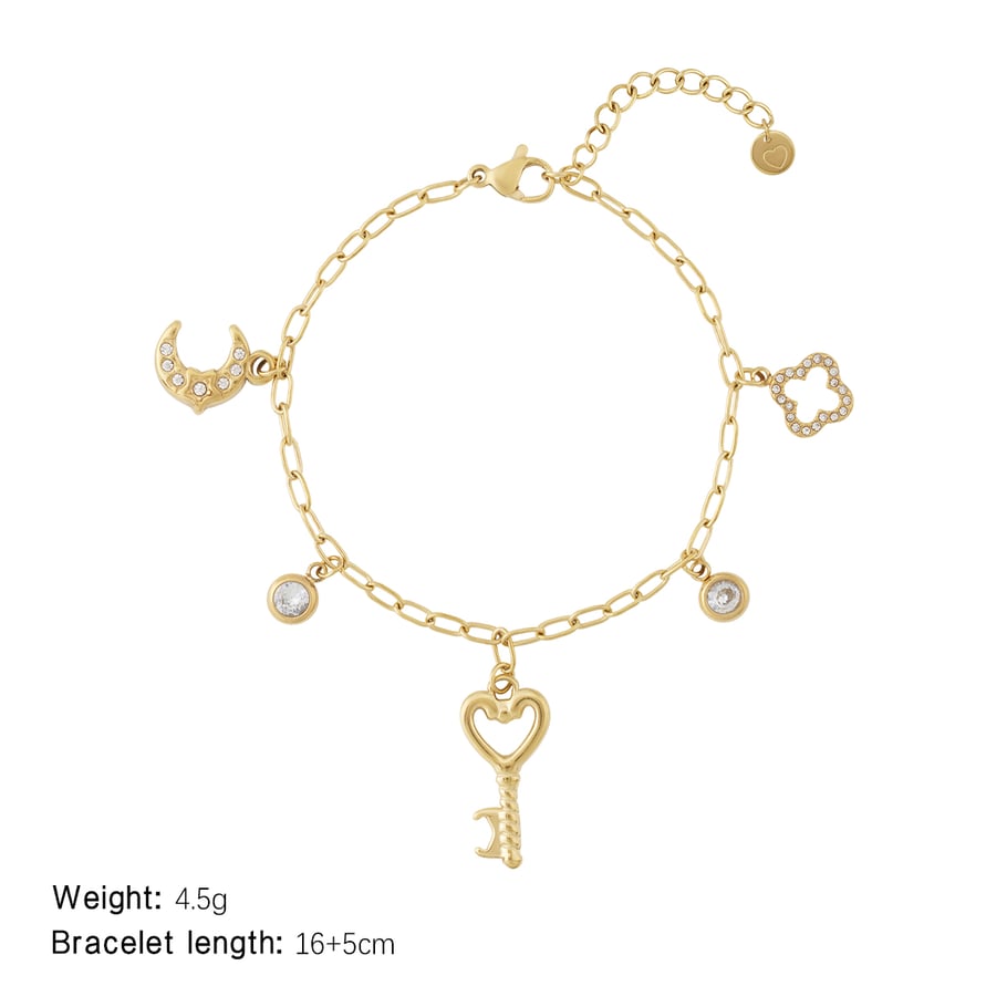 Braccialetti con ciondolo a forma di chiave a forma di cuore in acciaio inossidabile color oro da donna Immagine2