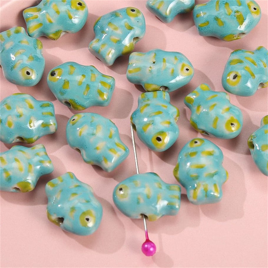 1 pieza de cuentas de cerámica de la serie verde para joyería DIY Imagen4