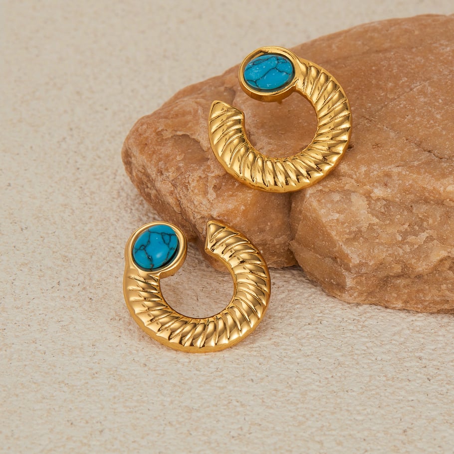 1 paio di orecchini a bottone da donna in acciaio inossidabile color oro, con motivo geometrico, semplici e quotidiani Immagine3