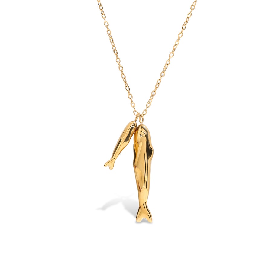 Collares colgantes de acero inoxidable color dorado con forma de pez 