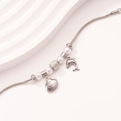 Bracelets à breloques pour femme en acier inoxydable couleur or avec motif dauphin h5 Image5