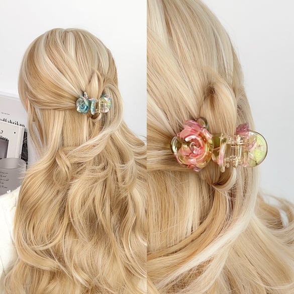 1 stuk driedimensionale rozenkleurige acryl haarklem voor dames 2