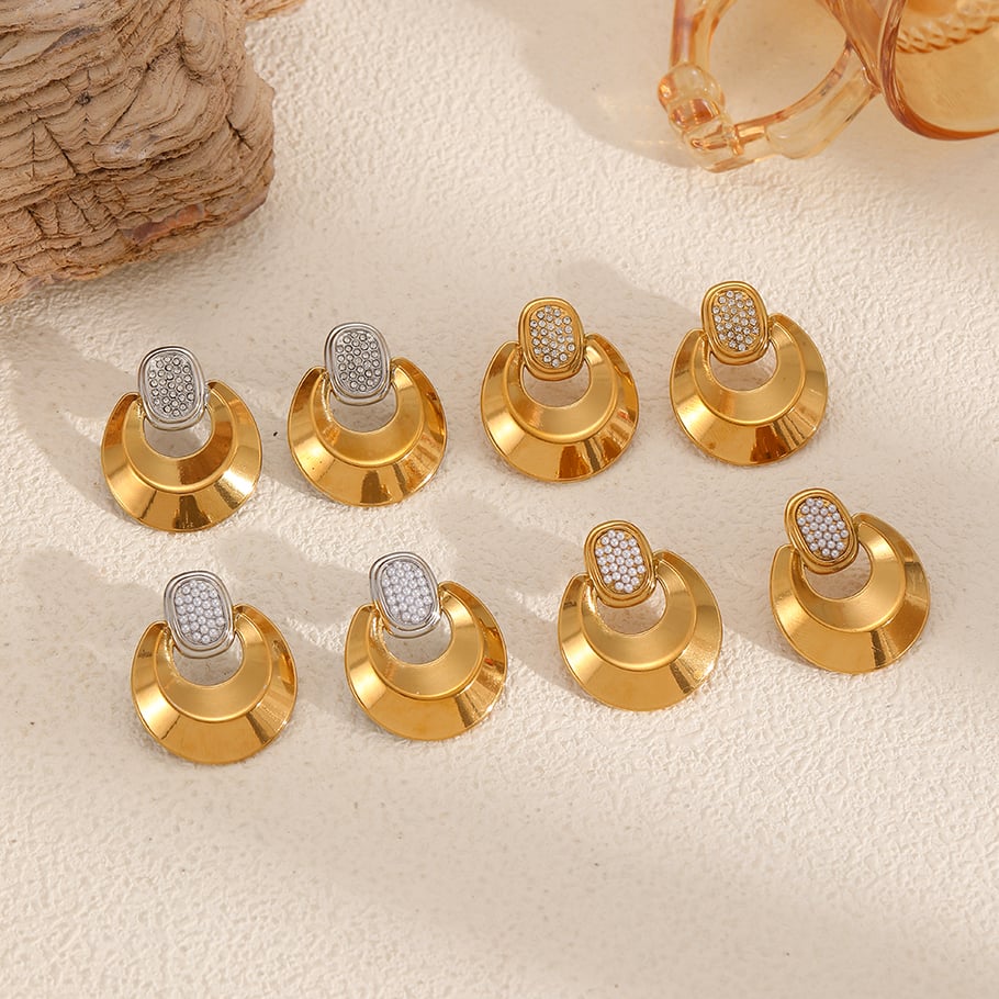 Retro Geometrische Edelstahl Gold Farbe Stud Ohrringe Bild4