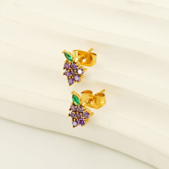Pendientes de acero inoxidable color dorado con forma de uva