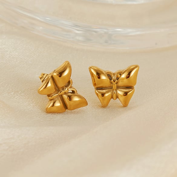 1 par de pendientes de botón de acero inoxidable dorados con diseño de animales para mujer, serie simple, para uso diario
