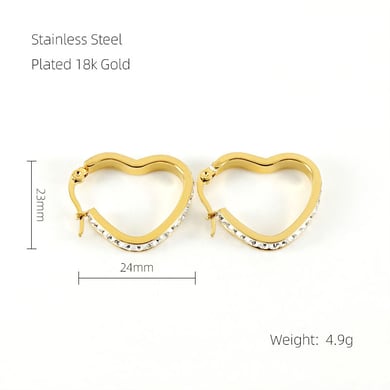 Orecchini a cerchio in acciaio inossidabile color oro a forma di cuore h5 Immagine2