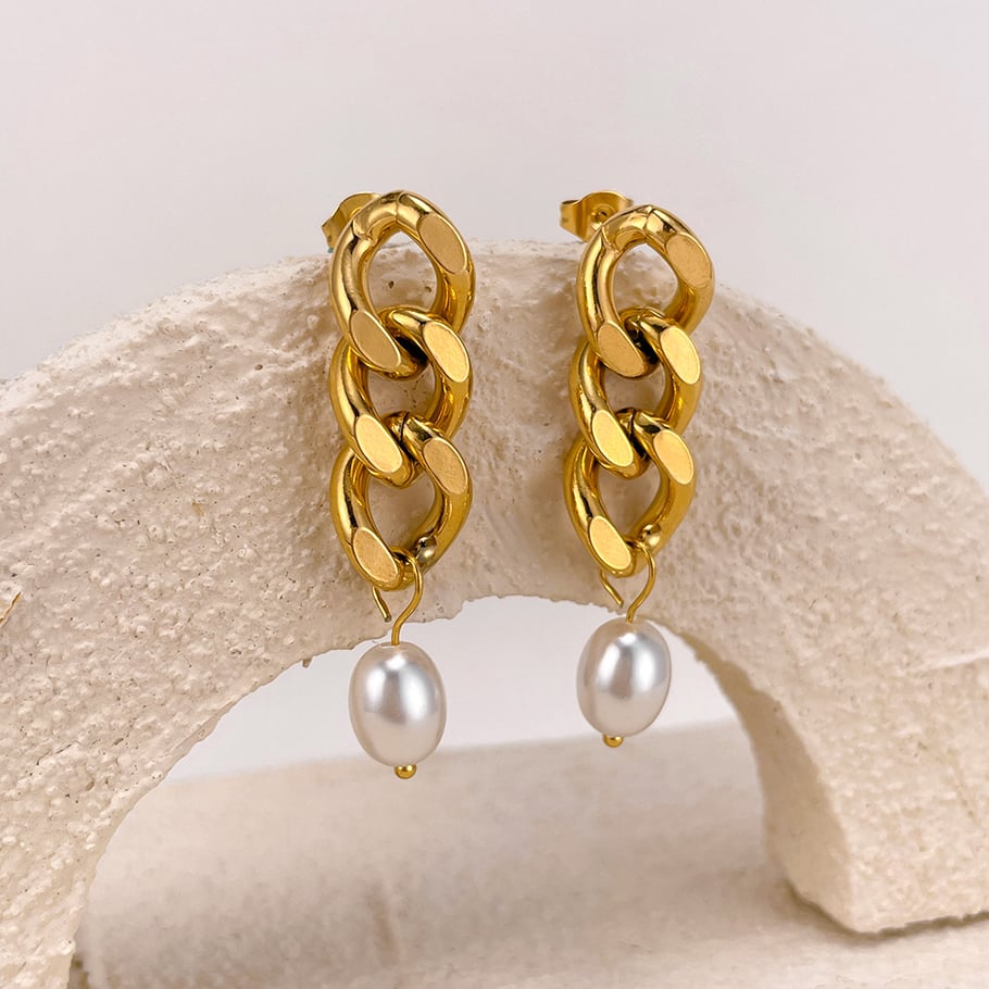 1 Paar einfache Serie täglich geometrische Edelstahl Gold Farbe Damen Tropfen Ohrringe Bild4