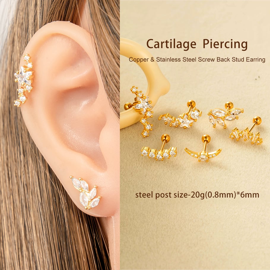 Ster Koper Goudkleurige Piercings Oorbellen Afbeelding4