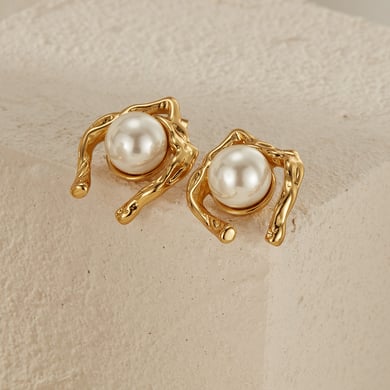 1 paio di orecchini a bottone da donna in acciaio inossidabile color oro, con motivo geometrico, semplici e quotidiani h5 Immagine6