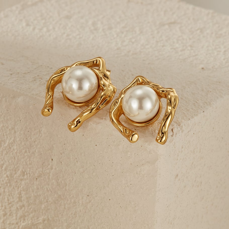 1 paio di orecchini a bottone da donna in acciaio inossidabile color oro, con motivo geometrico, semplici e quotidiani Immagine6