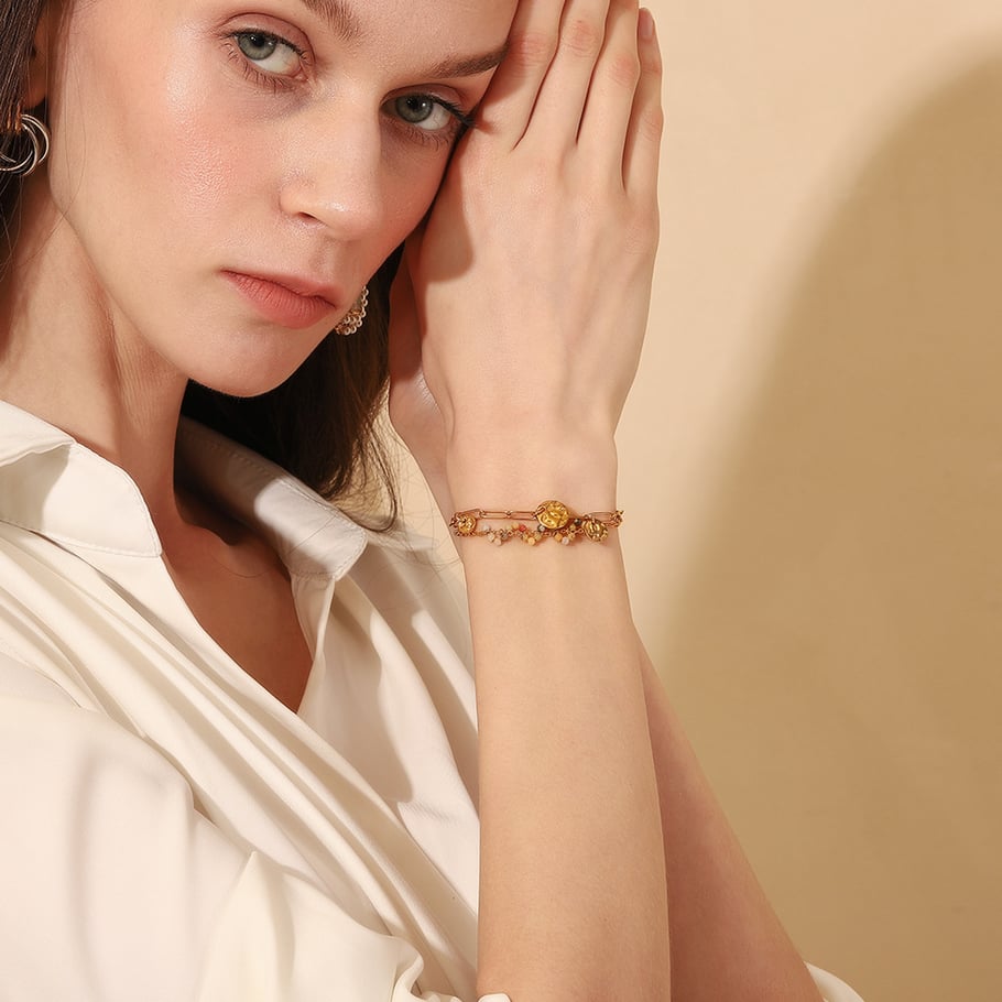Braccialetti a catena da donna in acciaio inossidabile con perline OL della serie Romantic Immagine4