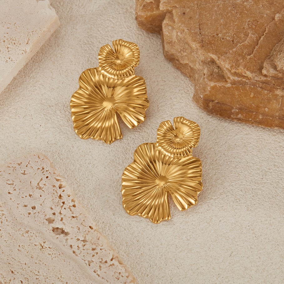 1 Pair Simple Series Daily Plant Stainless Steel Gold Color Women's Stud Earrings h5Picture3