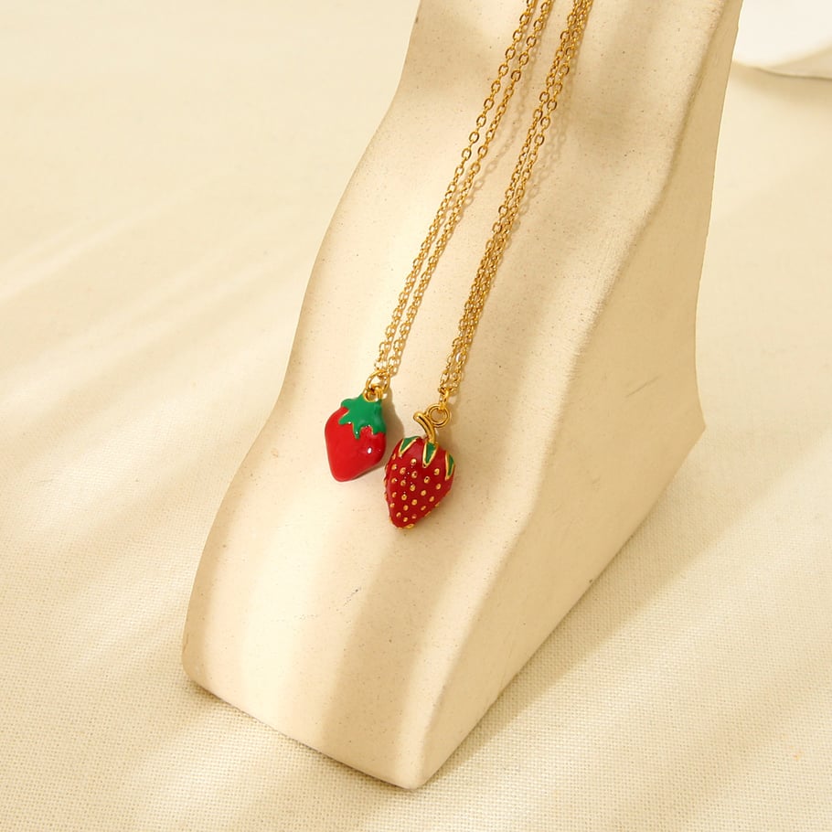 Romantic Series Sweet Strawberry Stainless Steel Women's Pendant Necklaces Picture4