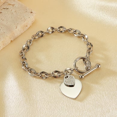 Bracelet simple en acier inoxydable pour femme, 1 pièce, motif cœur h5 Image2