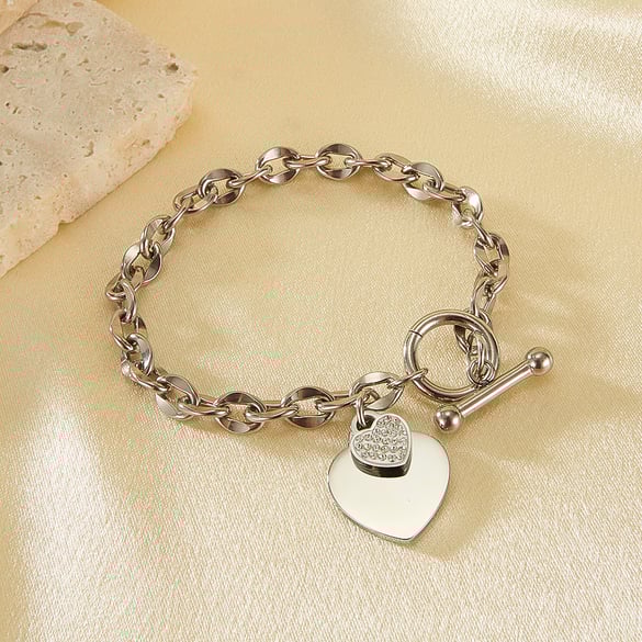Bracelet simple en acier inoxydable pour femme, 1 pièce, motif cœur 2