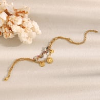 Bracciale con ciondolo a moneta a doppia catena - oro - 3 Immagine3