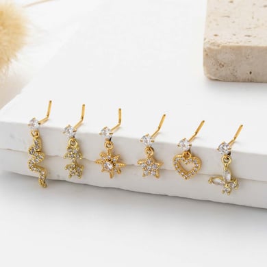1 paire de piercings de nez pour femme en forme de cœur simple, couleur cuivre et or, zircone h5 Image5