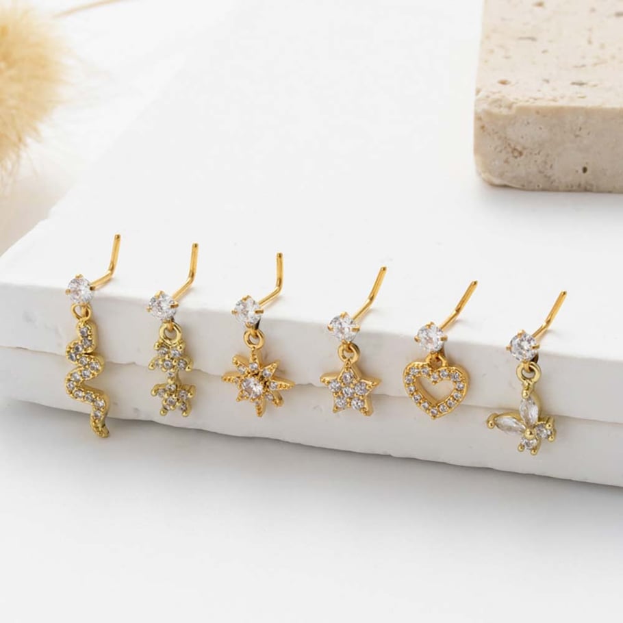 1 paire de piercings de nez pour femme en forme de cœur simple, couleur cuivre et or, zircone Image5