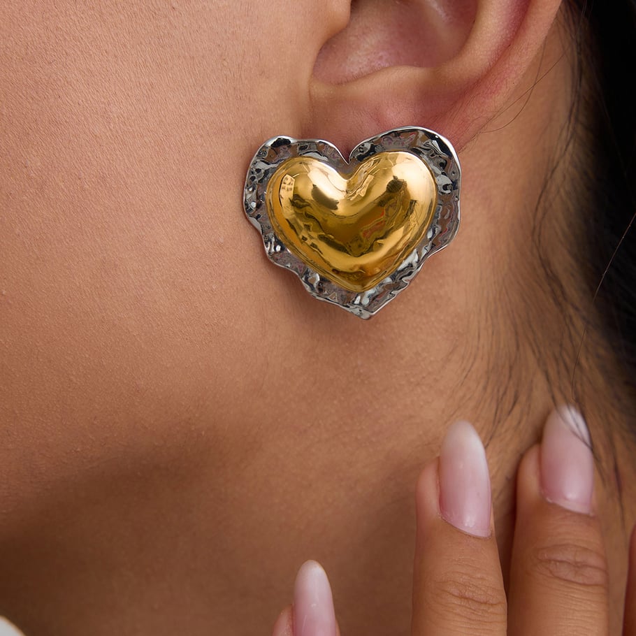 Pendientes de botón de acero inoxidable dorado con forma de corazón retro Imagen5