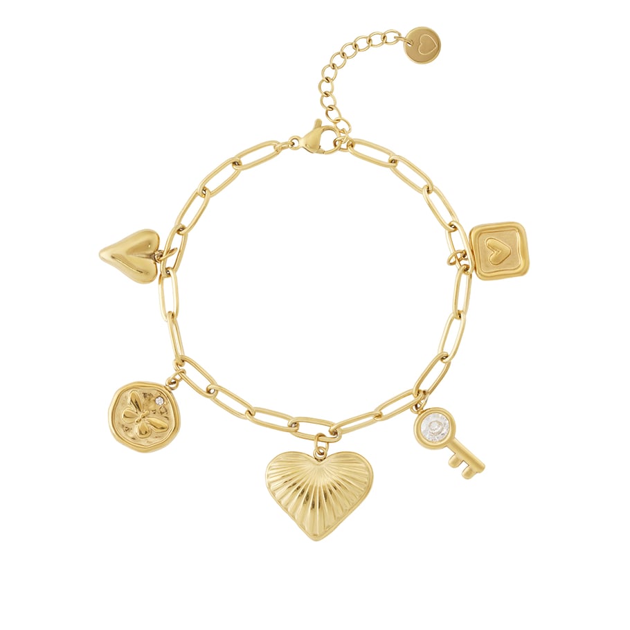 Bracelets à breloques pour femmes en acier inoxydable doré avec cœur brillant 