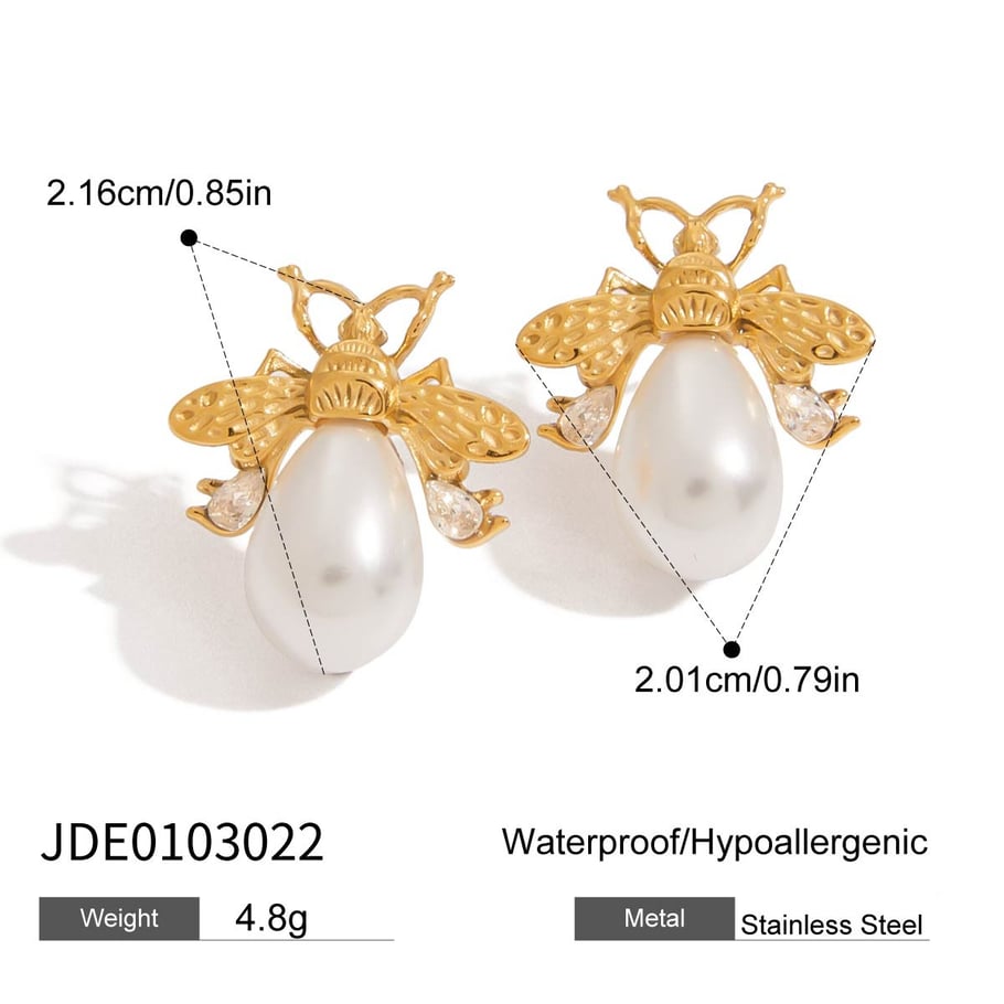 Luxuriöse Ohrstecker aus Edelstahl in Bienenform, goldfarben 