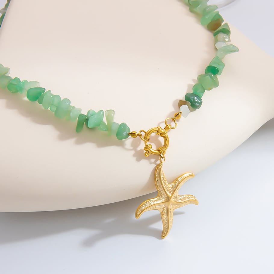Starfish Stainless Steel Gold Color Natural Stone Women's Pendant Necklaces Picture4