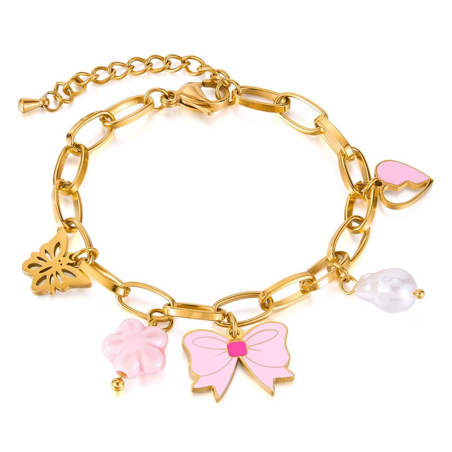 Charm-Armbänder aus Edelstahl mit Schleife und goldfarbenem Knoten 