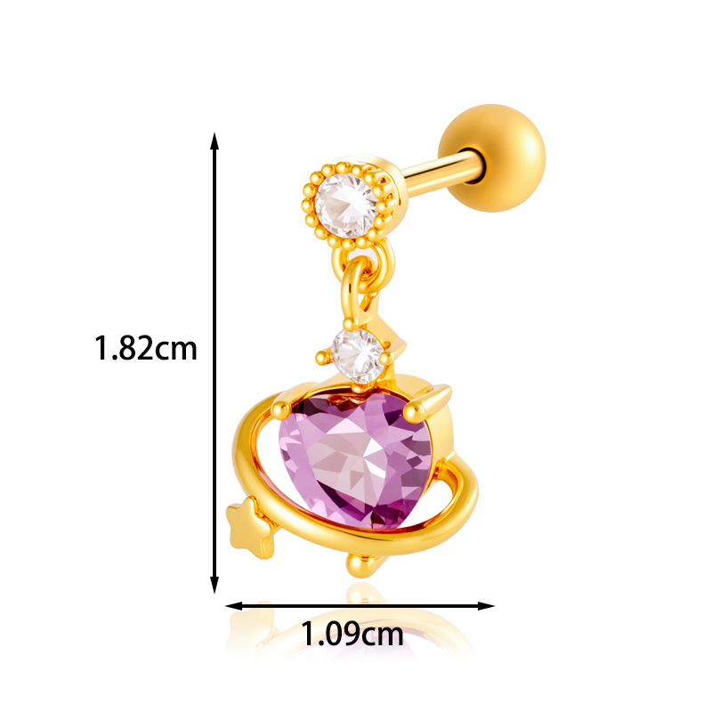 1 Pair Simple Series Simple Heart Copper   Gold Color  Zircon Women's Piercings Earrings Picture2