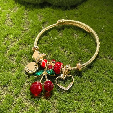 Sweet Cherry Gold Color Cuff Bracelets h5 Picture4