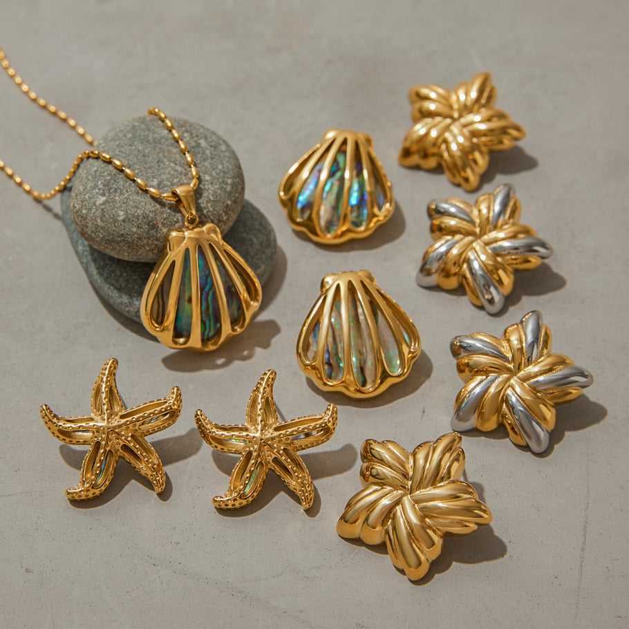 Ins Style Stainless Steel Gold Color Shell Earring Sets Picture4