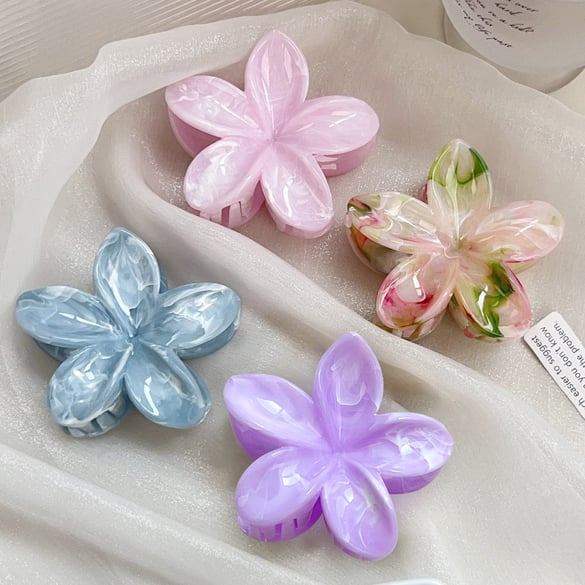 1 Pair Simple Series Sweet Flower Resin Women's Hair Claws 2
