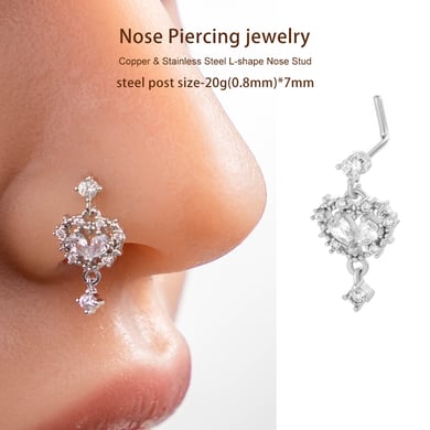 1 pièce de piercing de nez en forme de cœur en cuivre doré et zircon pour femme h5 Image6