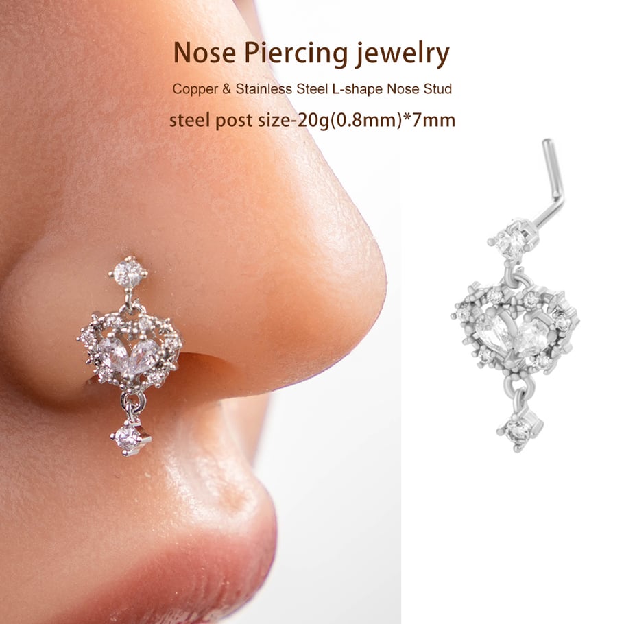1 pièce de piercing de nez en forme de cœur en cuivre doré et zircon pour femme Image6