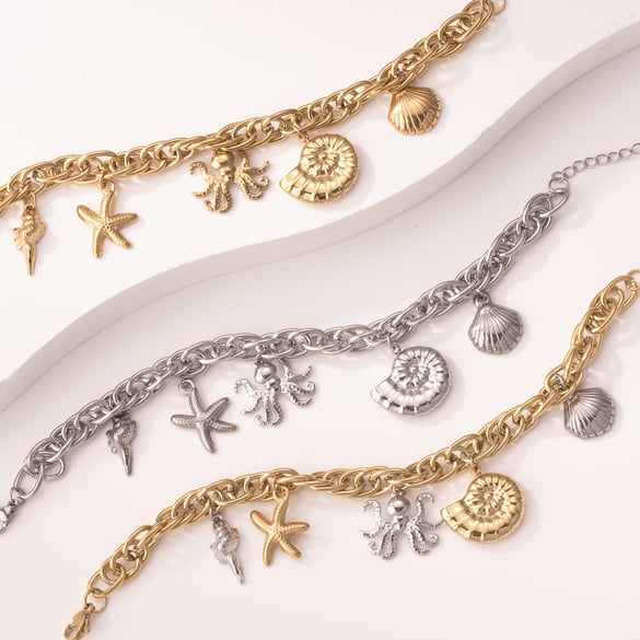 Braccialetti con ciondolo da donna in acciaio inossidabile color oro Octopus Oceanic 2
