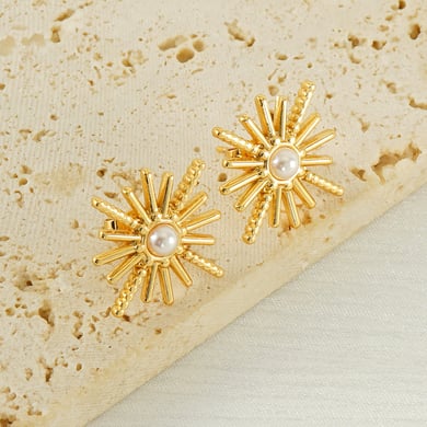 Orecchini a bottone in acciaio inossidabile color oro h5 Immagine4