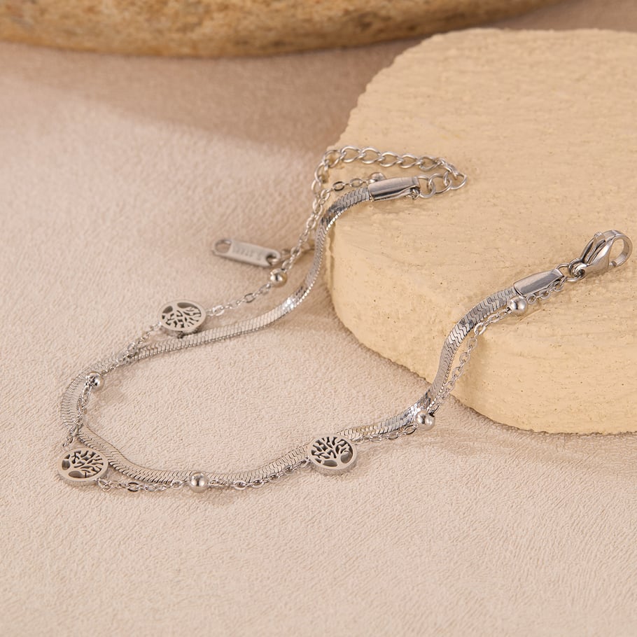 Bracelet chaîne pour femme en acier inoxydable couleur or, série simple, motif fleur quotidienne Image4