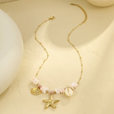 Collar con colgante de estrella de mar y concha de diseño creativo en color dorado para mujer h5 Imagen3