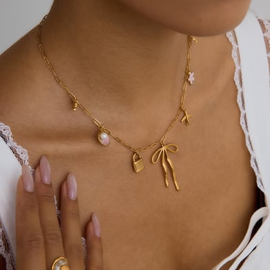 Bow Knot Stainless Steel  Gold Color Pendant Necklace h5 Picture5